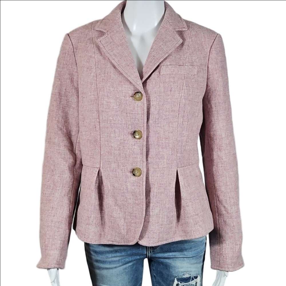 Talbots 100% Wool Blush Pink Tweed Notched Lapel Peplum Style Jacket Blazer